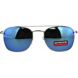 Square Unisex Designer Style Sunglasses Square Aviators Spring Hinge UV 400 - Silver (Blue Mirror) - CT18HKW9DQ4 $13.23