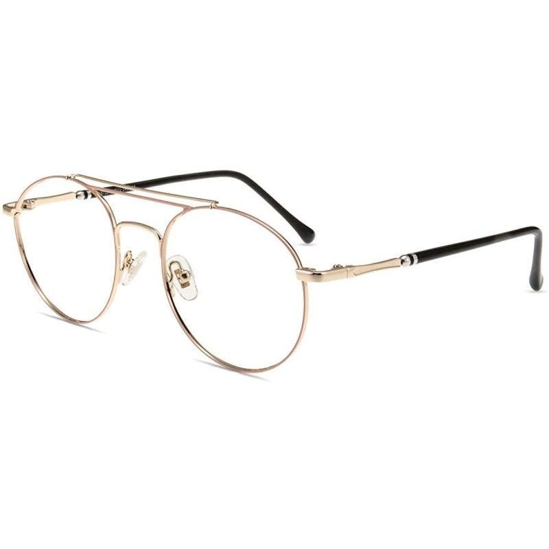 Aviator Stylish Aviator Eyeglasses Frame Non-prescription Round Metal Eyewear Frame for Women/Men - Gold - CZ18TDQAM42 $15.93