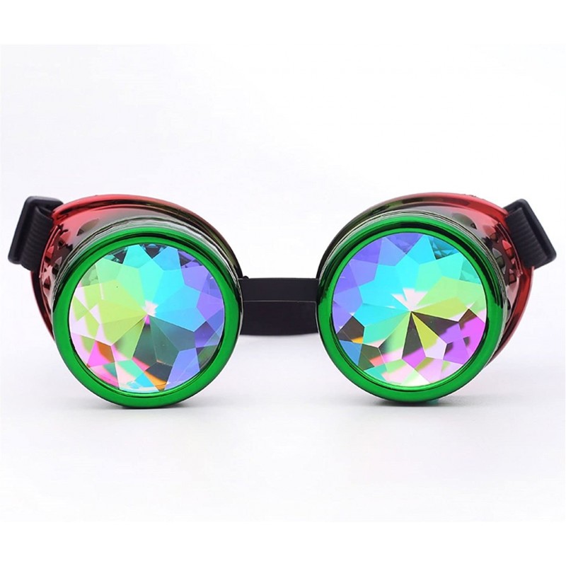 Aviator Kaleidoscope Steampunk Rave Glasses Goggles with Rainbow Crystal Glass Lens - Green-red - CX18GLOO6ZU $14.60