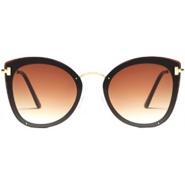 Round Women's Fashion Retro Metal Plastic Round Frame Cat Eye Sunglasses - Black Brown - CM18W0NQQMX $26.85