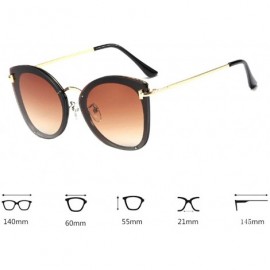 Round Women's Fashion Retro Metal Plastic Round Frame Cat Eye Sunglasses - Black Brown - CM18W0NQQMX $26.85