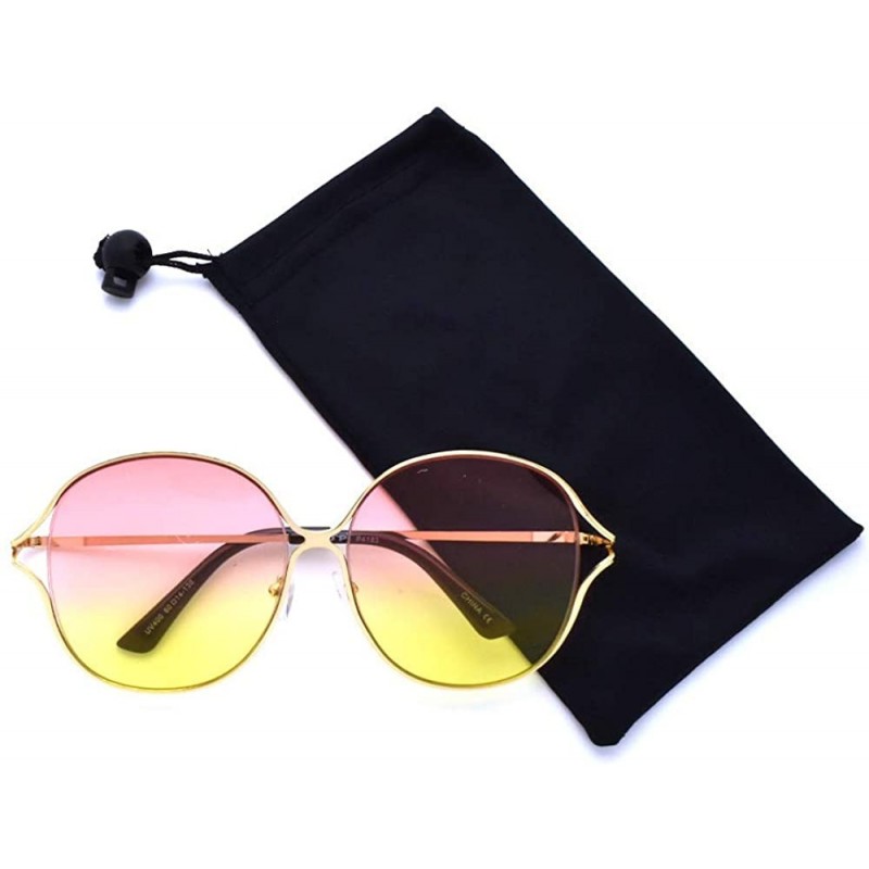 Oversized Oversize Round Flat Lens Sunglasses 4183 - Gold Pink - CA18T3G0Y9I $8.04