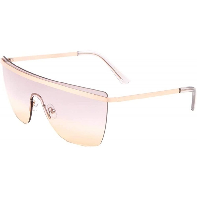 Shield Rimless Flat Top Rounded Square One Piece Shield Oceanic Color Sunglasses - Light Brown - C9197OOWQWM $13.32