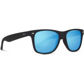 Square Square Horn Rimmed Soft Matte Frame Mirrored Lens Retro Sunglasses - Black Frame / Mirror Blue Lens - C0124WB1F0D $13.27