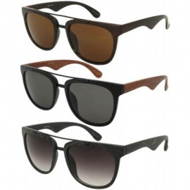 Aviator Wood Pattern Horned Rim Sunglasses with Double Crossbar 540817WD-AP - Matte Black - CT12I5DOXF3 $10.41