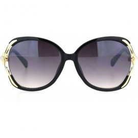 Rectangular Womens Pearl Jewel Hinge Exposed Side Lens Butterfly Sunglasses - Black Gold Smoke - C918OR2472R $11.08