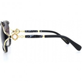 Rectangular Womens Pearl Jewel Hinge Exposed Side Lens Butterfly Sunglasses - Black Gold Smoke - C918OR2472R $11.08