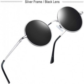 Round Polarized Lennon Round Sunglasses Women Men Circle Hippie Sun Glasses - 2 Pack (Black+ Silver) - C118W2LRE76 $15.62