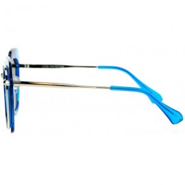 Cat Eye Flat Panel Mirror Lens Oversize Cat Eye Double Frame Womens Sunglasses - Blue Silver - CJ12KOH4I6R $9.45