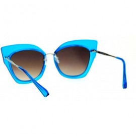 Cat Eye Flat Panel Mirror Lens Oversize Cat Eye Double Frame Womens Sunglasses - Blue Silver - CJ12KOH4I6R $9.45