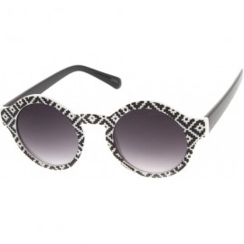 Round Vintage Inspired Round Circle Native Print Horned Rim Sunglasses (Native-Print B&W Smoke) - CK11DTB0N79 $10.93