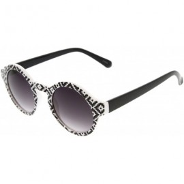 Round Vintage Inspired Round Circle Native Print Horned Rim Sunglasses (Native-Print B&W Smoke) - CK11DTB0N79 $10.93