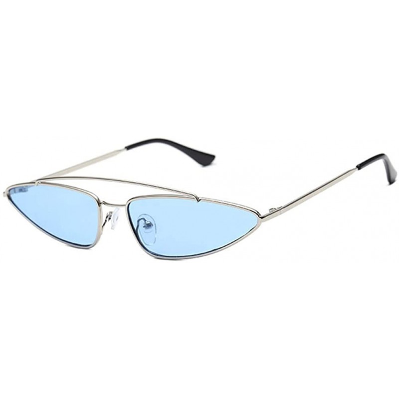 Cat Eye Unisex Flat Top Small Triangle Metal Fram Sunglasses for men/Women Cat Eye Vintage Sun Glasses UV400 - Gold/Blue - CK...