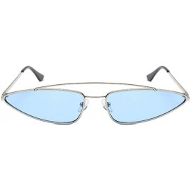 Cat Eye Unisex Flat Top Small Triangle Metal Fram Sunglasses for men/Women Cat Eye Vintage Sun Glasses UV400 - Gold/Blue - CK...