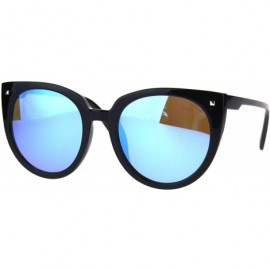 Round Retro Womens Round Oversize Color Mirror Cat Eye Sunglasses - Black Blue - CF185ORN58M $11.40