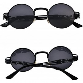 Round Steampunk John Lennon Sunglasses Gothic Vintage Retro Round for Men Women - Black Frame/Black Lens - CO189CECQDL $15.45