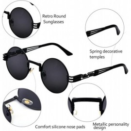 Round Steampunk John Lennon Sunglasses Gothic Vintage Retro Round for Men Women - Black Frame/Black Lens - CO189CECQDL $15.45