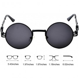 Round Steampunk John Lennon Sunglasses Gothic Vintage Retro Round for Men Women - Black Frame/Black Lens - CO189CECQDL $15.45