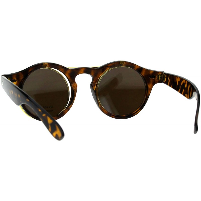 Hipster Filp Up Circle Lens Plastic Horned Sunglasses - Tortoise Brown ...