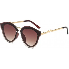 Oval Unisex Retro Cat Eye Metal Frame Oversized Plastic Lenses Sunglasses - A1brown - CL18N0ZHIY7 $10.37