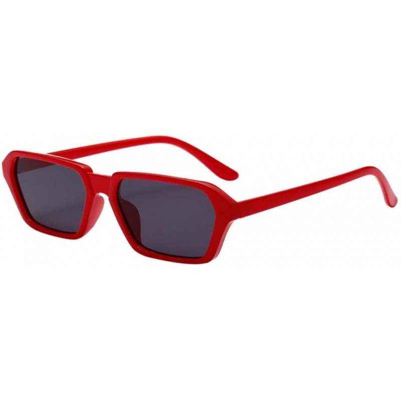 Square Vintage Women Men Square Frame Shades Sunglasses Integrated UV Glasses (Red) - Red - CK18E4RXSDW $7.73