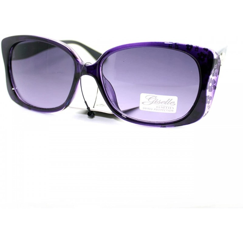 Rectangular Womens Narrow Floral Flower Print Bow Rectangular Thick Plastic Sunglasses - Purple - C311YMEN6WL $12.48