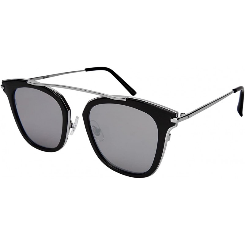 Rectangular Classic Horned Ribbed Sunnies w/Optical Frame and Flat Mirrored Lens 3316 - Black+silver - C41846OX8YR $10.05