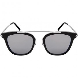 Rectangular Classic Horned Ribbed Sunnies w/Optical Frame and Flat Mirrored Lens 3316 - Black+silver - C41846OX8YR $10.05