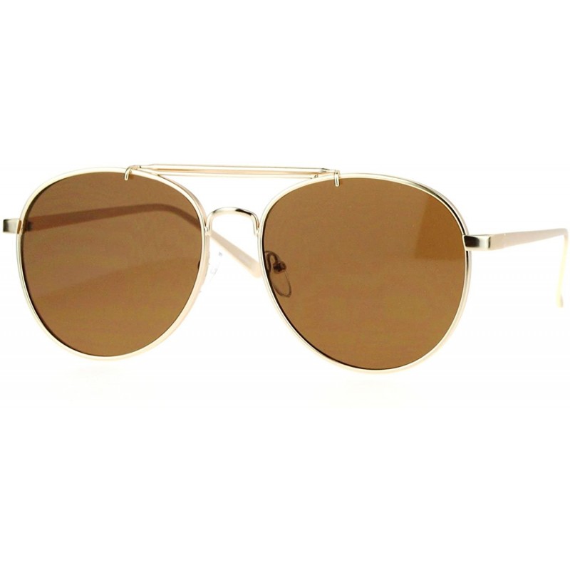 Aviator Vintage Retro Round Aviator Sunglasses Unisex Flat Lens Metal Aviators - Gold (Brown) - C4187K34CY9 $11.88