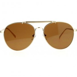 Aviator Vintage Retro Round Aviator Sunglasses Unisex Flat Lens Metal Aviators - Gold (Brown) - C4187K34CY9 $11.88