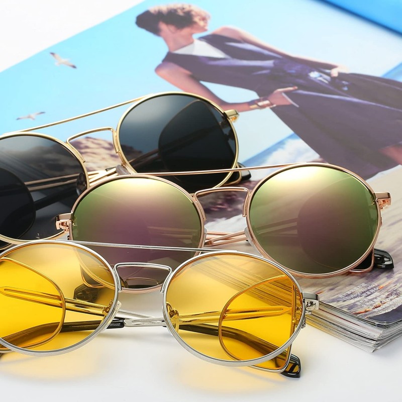 Classic Lennon Round 100 Uv400 Protection Sunglasses With Four Lens Vintage Circle Metal Gold
