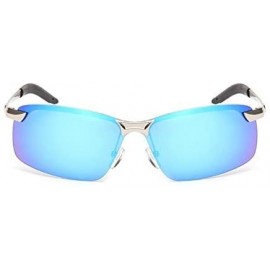 Rectangular Men Classic Retro UV400 Polarized Sunglasses Mirror Driving Half Frame Glasses - Blue - C1182GGQSWU $6.98