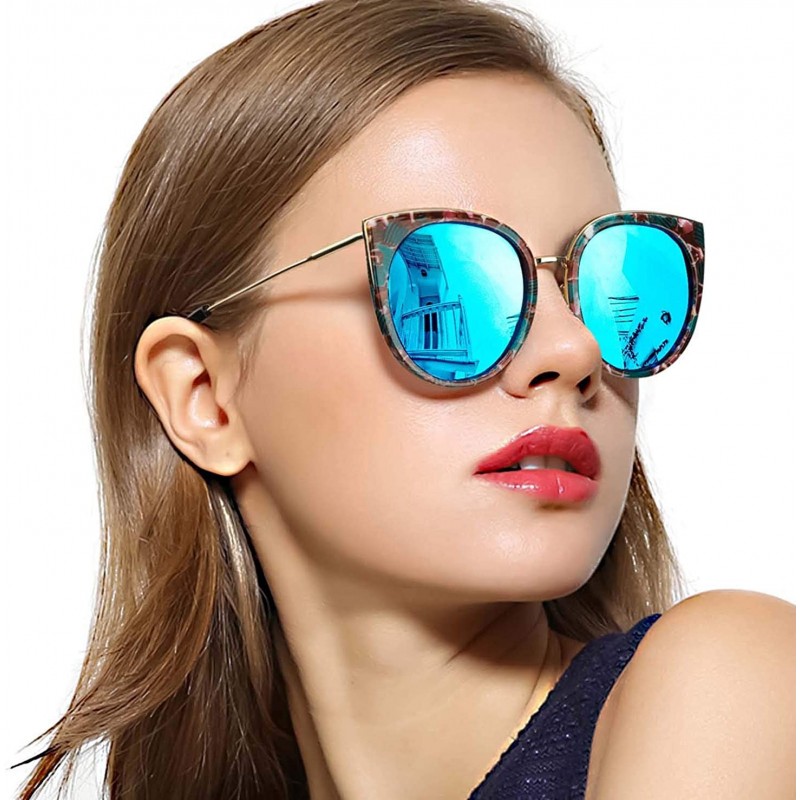 Cat Eye Oversized Cat Eye Sunglasses for Women - Polarized Trendy Mirrored Lens - Metal Temple UV400 for Driving Fishing - C6...