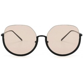 Round Retro Round Frame Sunglasses Female Metal Half Frame Men Brown Big Box sunglasses - Brown - CE18WYTRYHC $9.57