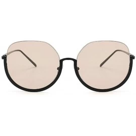 Round Retro Round Frame Sunglasses Female Metal Half Frame Men Brown Big Box sunglasses - Brown - CE18WYTRYHC $9.57