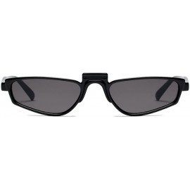 Rectangular Super Skinny Narrow Geometric Small Sunglasses for Women Men Plastic Slim Frame - Black - CE187ER53OI $9.00