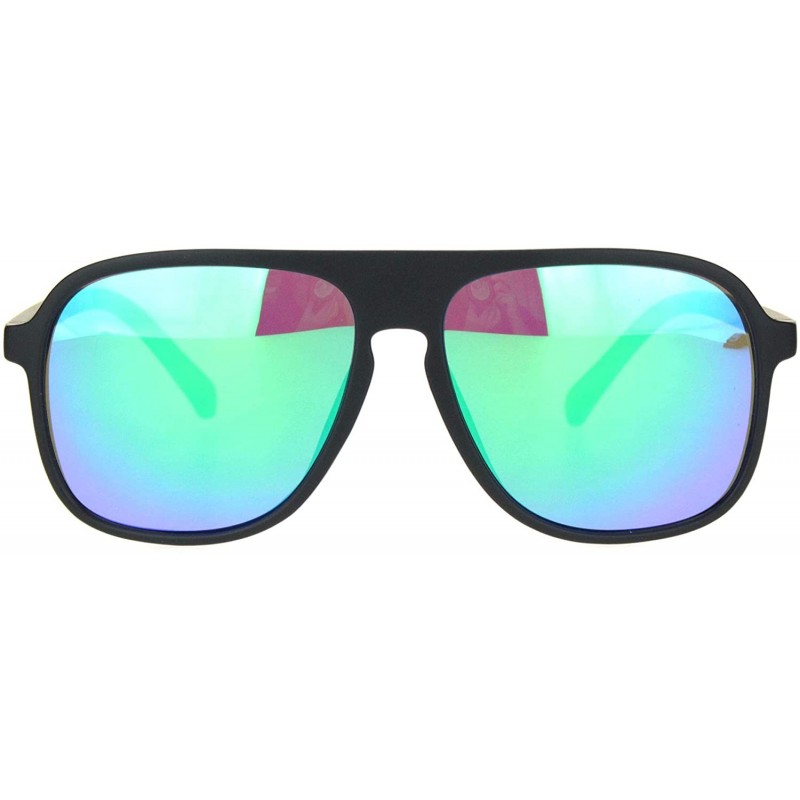 Sport Mens Racer Plastic Flat Top Mobster Pilots Style Sunglasses - Black Teal Mirror - CY18MD66AAD $8.69