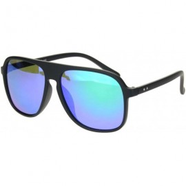 Sport Mens Racer Plastic Flat Top Mobster Pilots Style Sunglasses - Black Teal Mirror - CY18MD66AAD $8.69