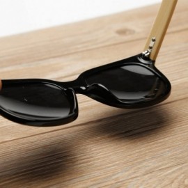 Round Wooden Bamboo Temples Round Vintage Oversized Sunglasses UV400 64mm - Black/Black - CP12EMXXM0H $10.91