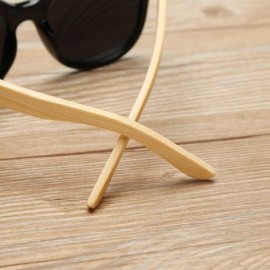 Round Wooden Bamboo Temples Round Vintage Oversized Sunglasses UV400 64mm - Black/Black - CP12EMXXM0H $10.91