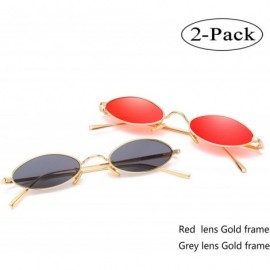 Rectangular Vintage Slender Oval Sunglasses Small Metal Frame Candy Colors - 2pack Red Lens Gold Frame/Grey Lens Gold Frame -...