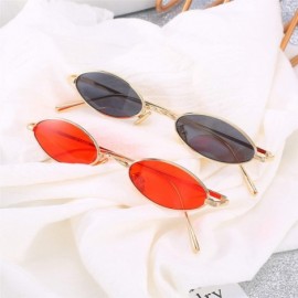 Rectangular Vintage Slender Oval Sunglasses Small Metal Frame Candy Colors - 2pack Red Lens Gold Frame/Grey Lens Gold Frame -...