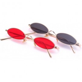 Rectangular Vintage Slender Oval Sunglasses Small Metal Frame Candy Colors - 2pack Red Lens Gold Frame/Grey Lens Gold Frame -...