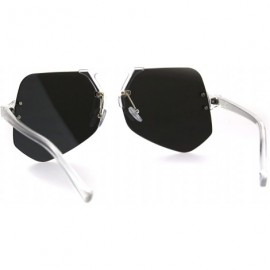 Rimless Color Mirror Trendy Clear Frame Rimless Squared Racer Flat Plastic Sunglasses - Silver Mirror - CF185NO767L $12.20