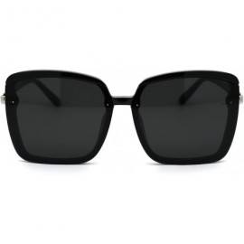 Butterfly Womens Designer Fashion Rectangular Half Rim Sunglasses - All Black - CP18YW7HMWN $15.80