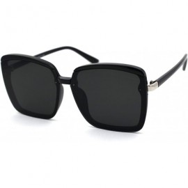 Butterfly Womens Designer Fashion Rectangular Half Rim Sunglasses - All Black - CP18YW7HMWN $15.80