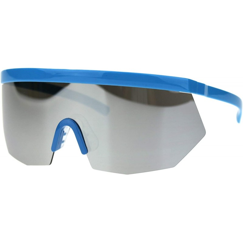 Rectangular XL Oversize Half Rim Mask Reflective Color Lens Shield Sunglasses - Blue Silver Mirror - C918TWHU5AA $11.54