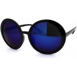 Round Womens Wizard Black Plastic Round Circle Hippie Sunglasses - Blue Mirror - CW1979ZCZNW $9.87