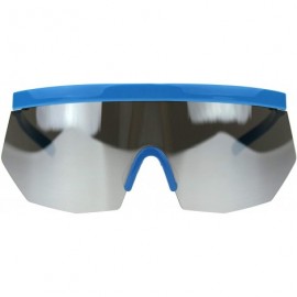 Rectangular XL Oversize Half Rim Mask Reflective Color Lens Shield Sunglasses - Blue Silver Mirror - C918TWHU5AA $11.54