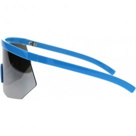 Rectangular XL Oversize Half Rim Mask Reflective Color Lens Shield Sunglasses - Blue Silver Mirror - C918TWHU5AA $11.54